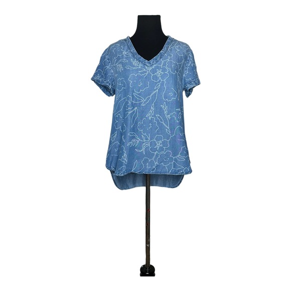 Cloth & Stone chambray floral v neck short sleeves top size XS - Picture 8 of 11